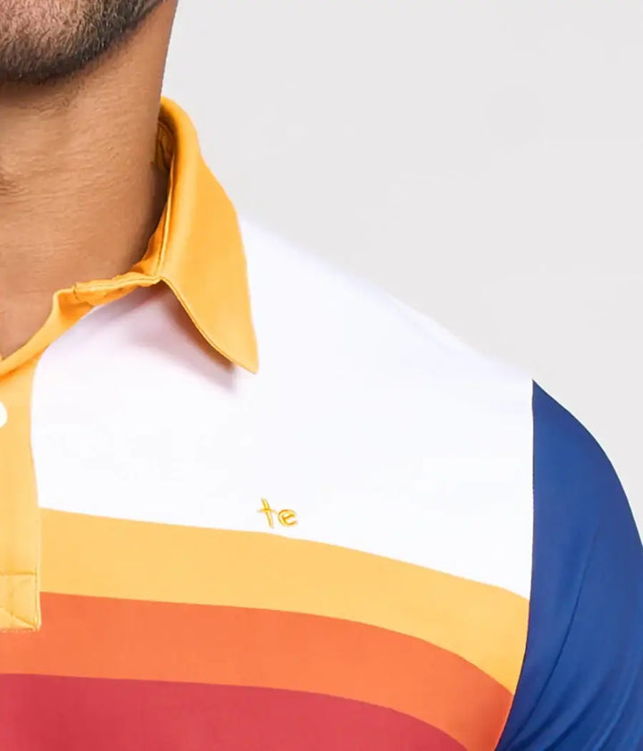 Slice of Sunset Men's Golf Shirt - Navy Striped Golf Polo