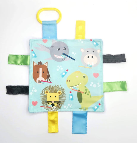 Baby Animals Brushing Teeth Dental Crinkle Tag Toy Teether