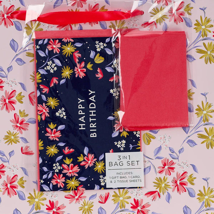 Happy Birthday Pink Flower Trellis Large Landscape Gift Bag