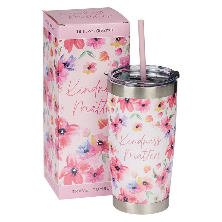 Kindness Matters Pink Cosmos Stainless Steel Travel Mug with