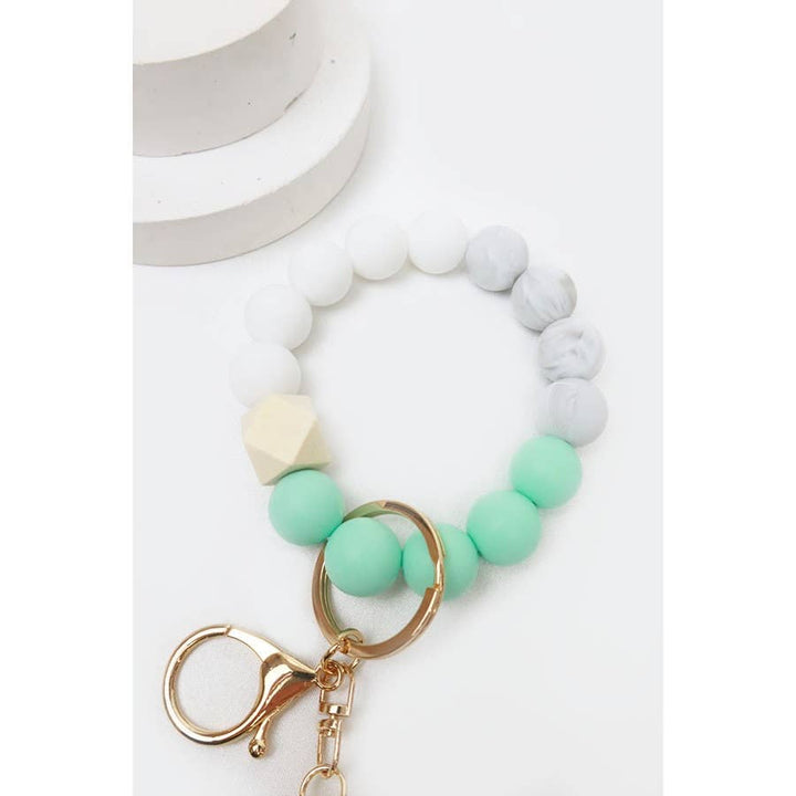 Wood and Beads Mixed Key Ring Bracelet