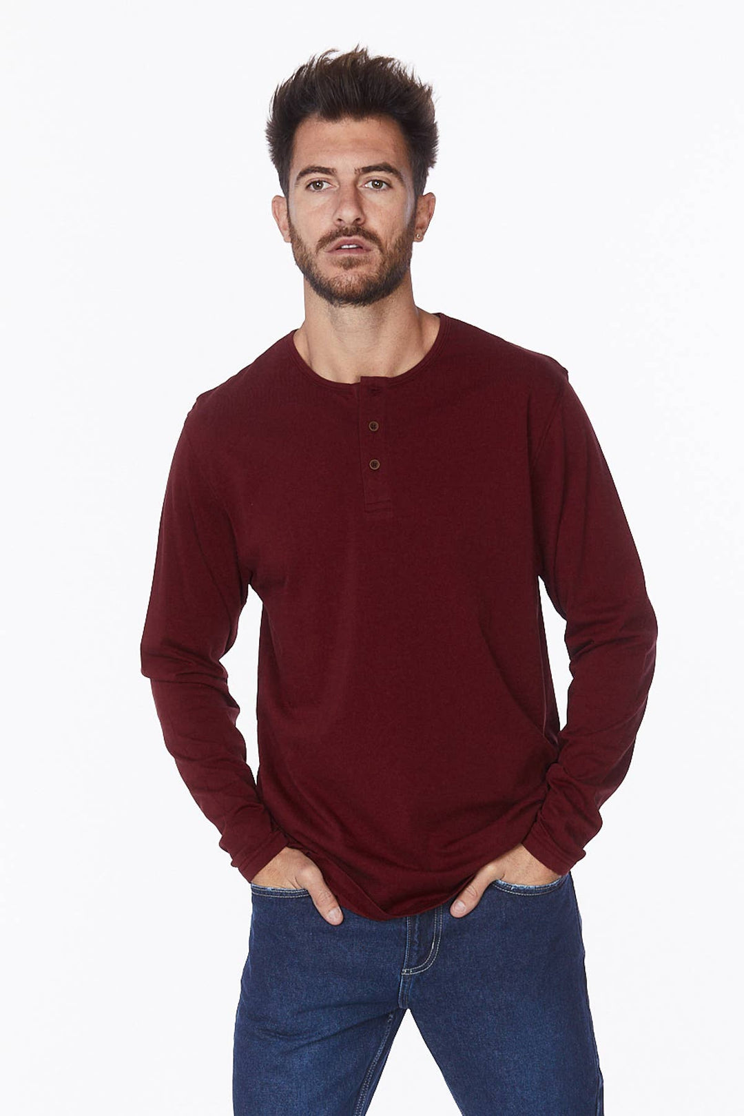 Men's Long Sleeve Cotton Henley T-Shirt