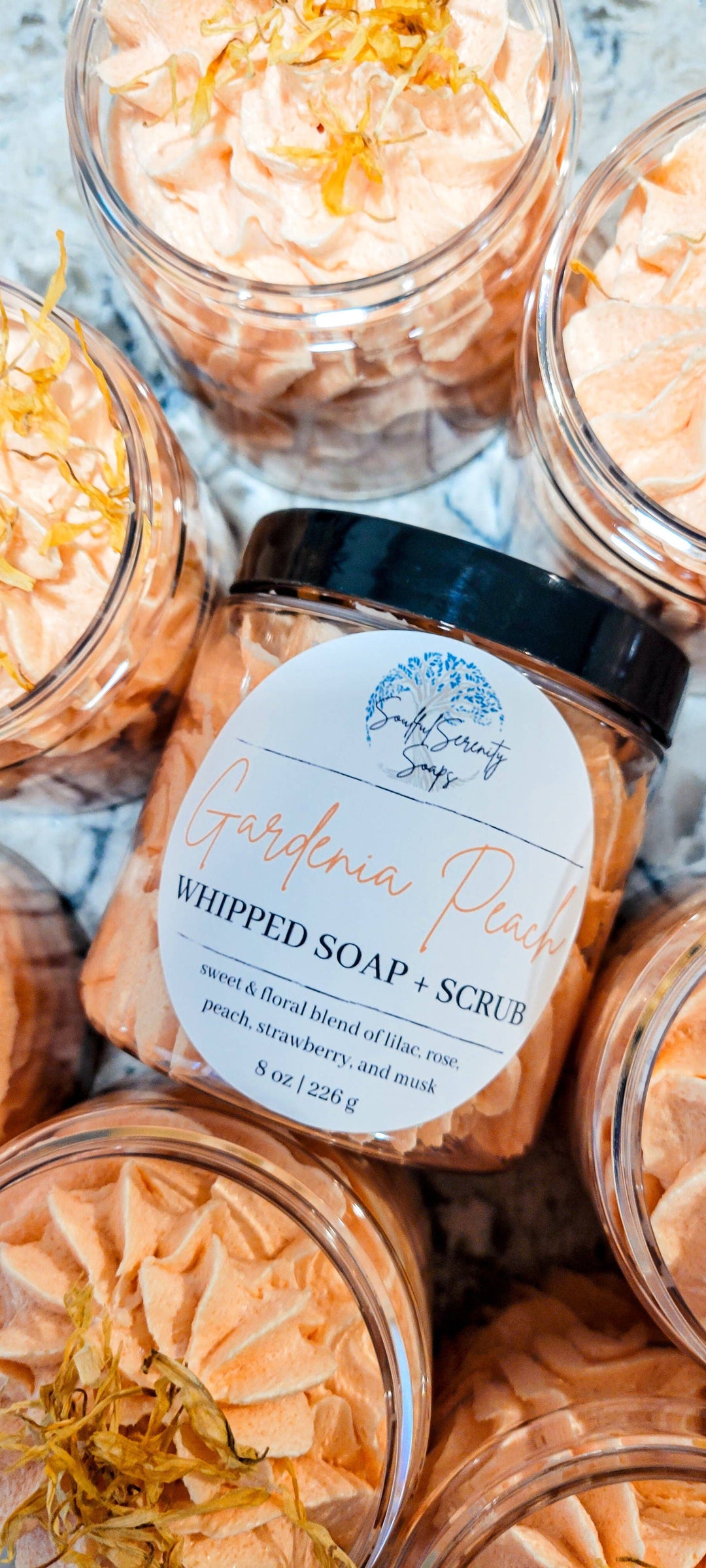 Gardenia Peach Whipped Soap + Scrub