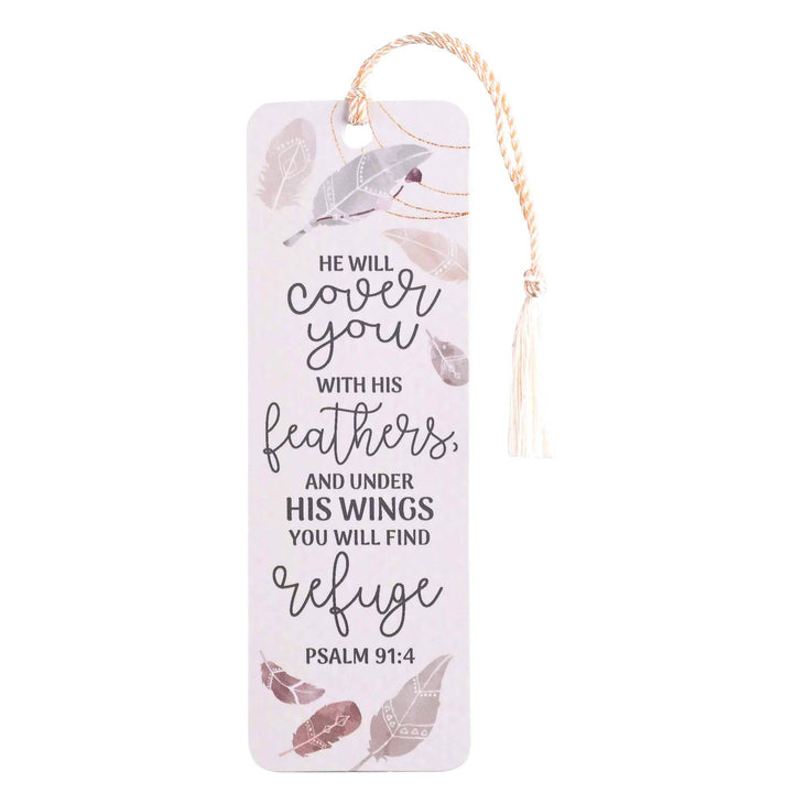 Tassel Bookmark He Wil Cover You Feather