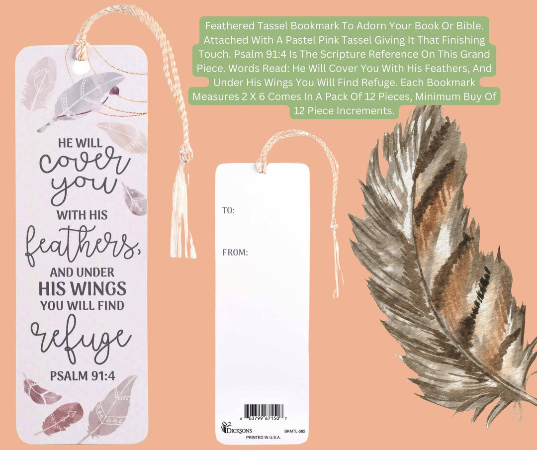Tassel Bookmark He Wil Cover You Feather