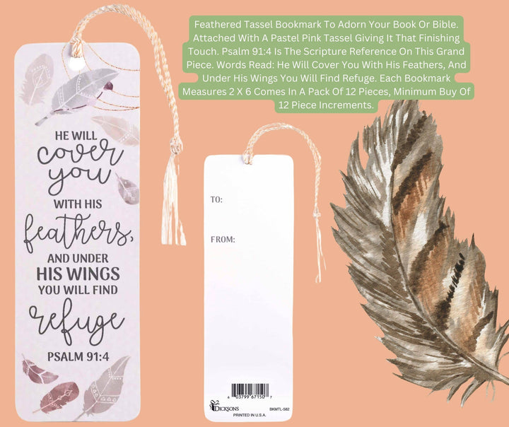 Tassel Bookmark He Wil Cover You Feather