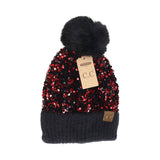 Cluster Sequin Faux Fur Pom C.C Beanie HTE0012