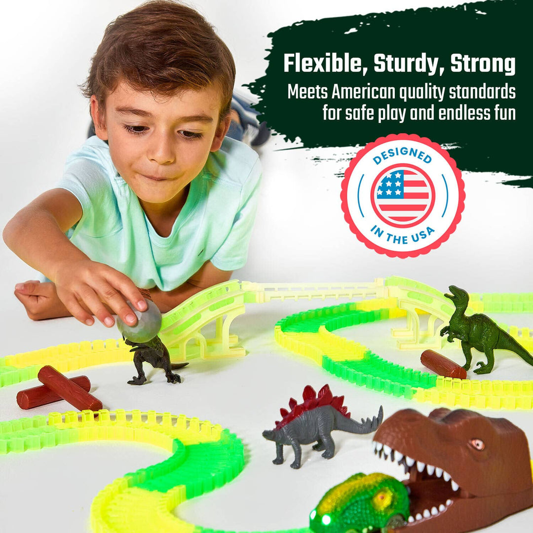 Dino Race Track Xmas Playset Toy Gift For Kids, Boys, Girls