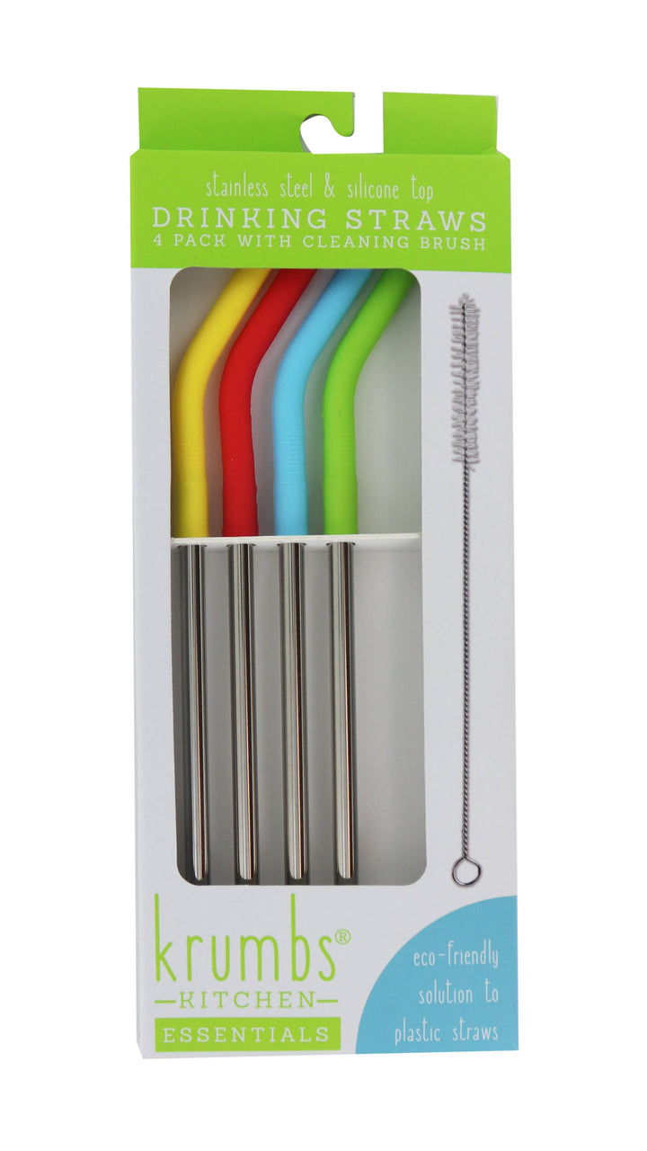 Krumbs Kitchen 4 Pack Stainless Steel Straws + Brush Cleaner