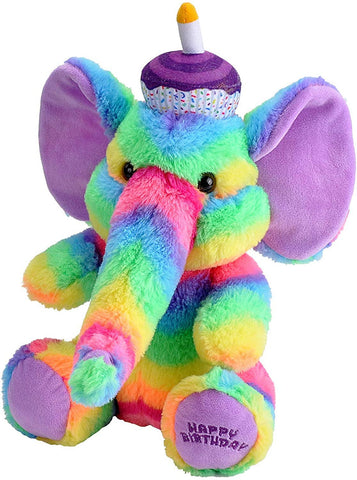 Happy Birthday Rainbow Elephant Stuffed Animal 12"