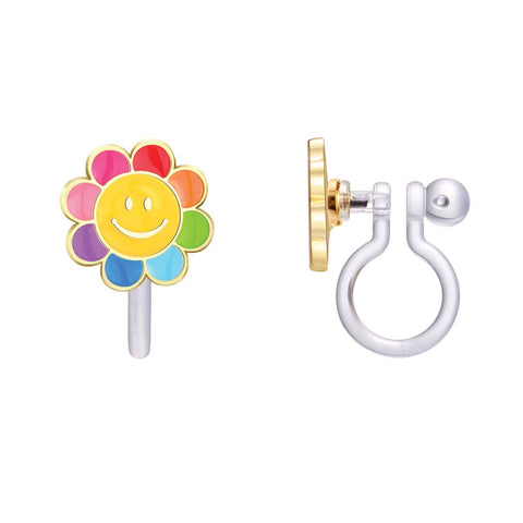 CLIP ON Cutie Earrings- Rainbow Happy Flower